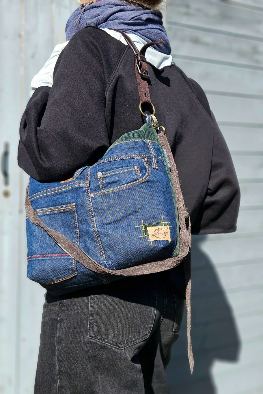 Denim crossbody bag Gabus81 Handmade denim crossbody bag with pockets worn on shoulder, upcycled jeans bag UK