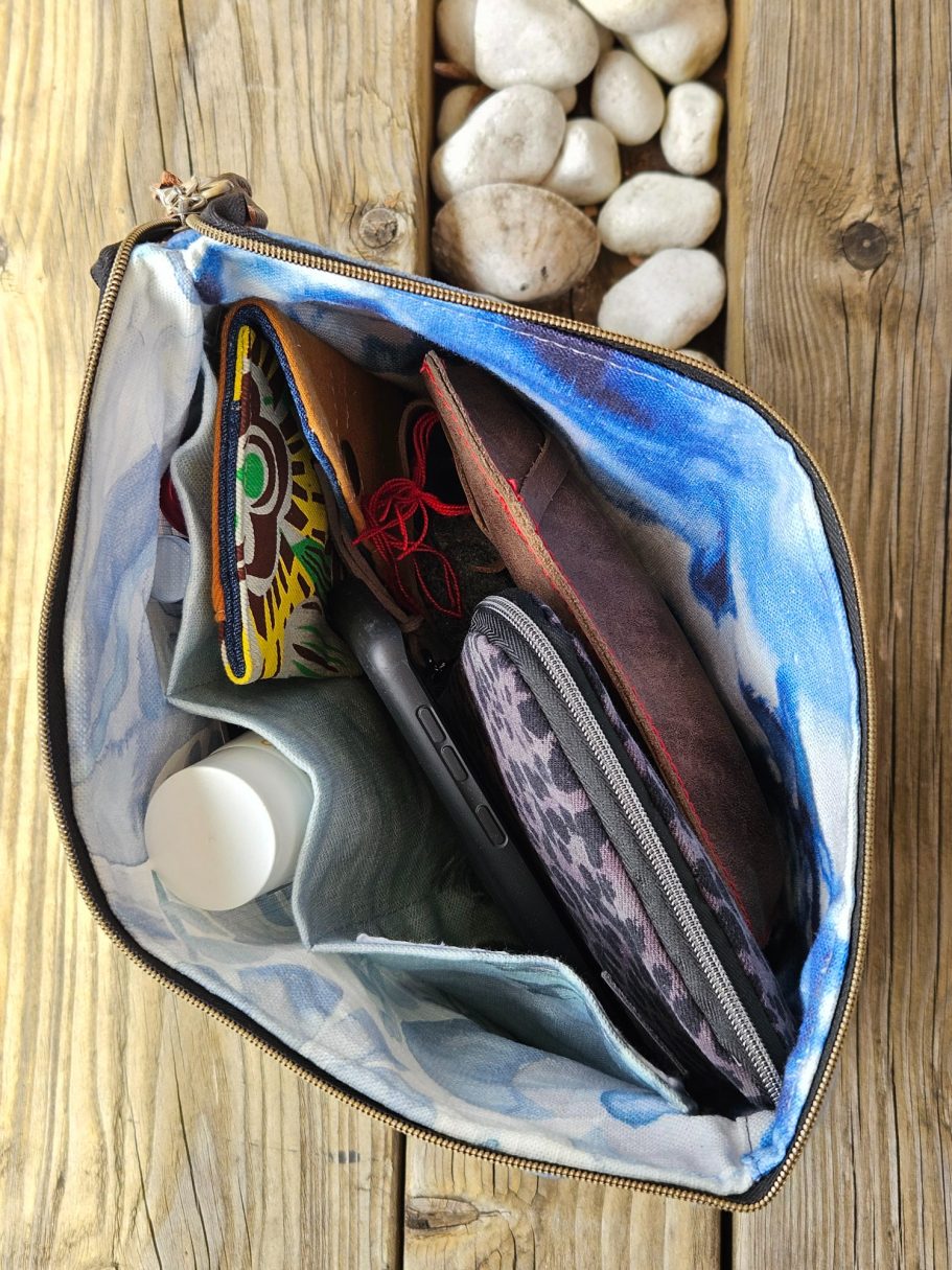 Inside Pockets Inside view of a handmade denim pouch used to organise small everyday essentials