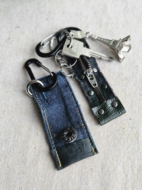 Key Holder Upcycled denim key holders with metal clips and keys, practical small gift idea by Gabus81